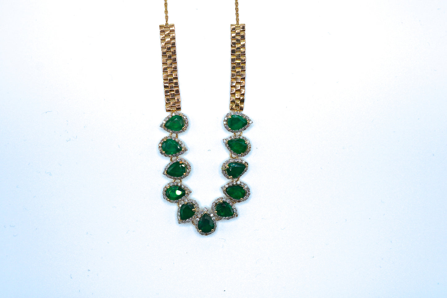 B7 Pear Shaped Emerald and Diamond Necklace