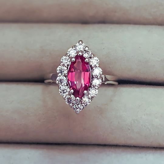Ethereal Elegance | Rose Spinel & Diamond Halo Ring