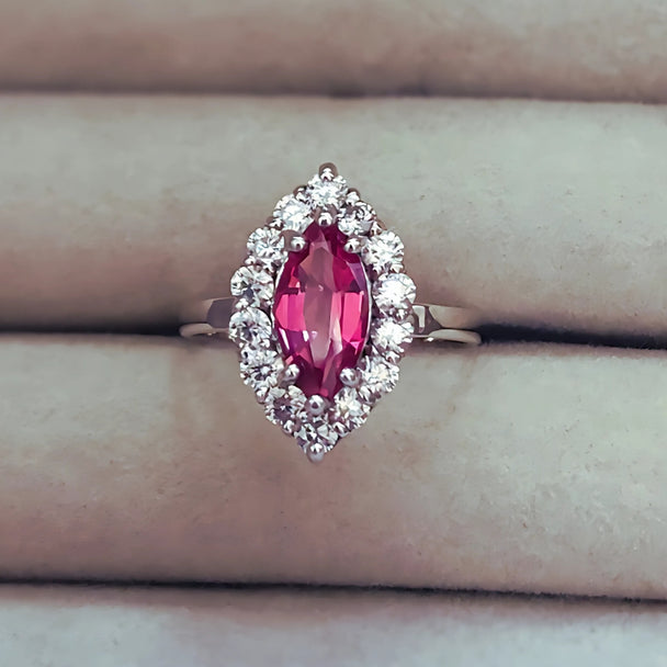 Ethereal Elegance | Rose Spinel & Diamond Halo Ring