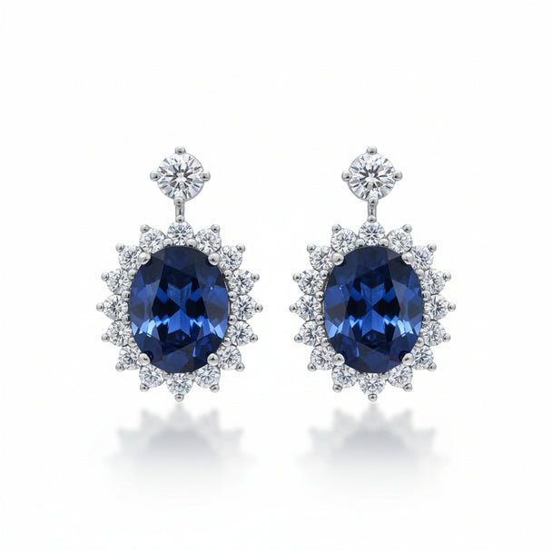 Mogok Royal Blue - Sapphire Halo Drop Earrings