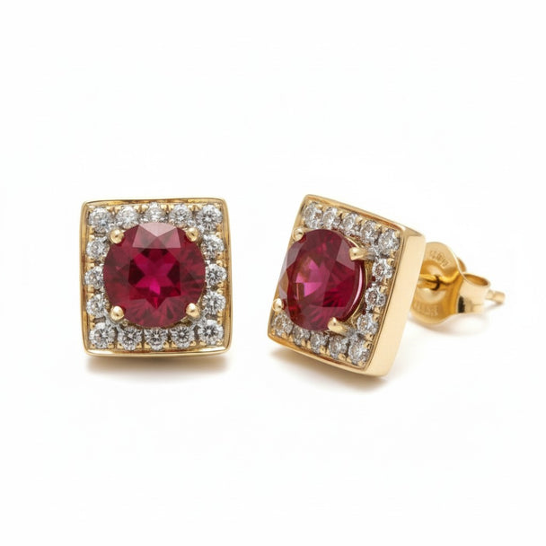 The Ruby Fire Halo Square Studs