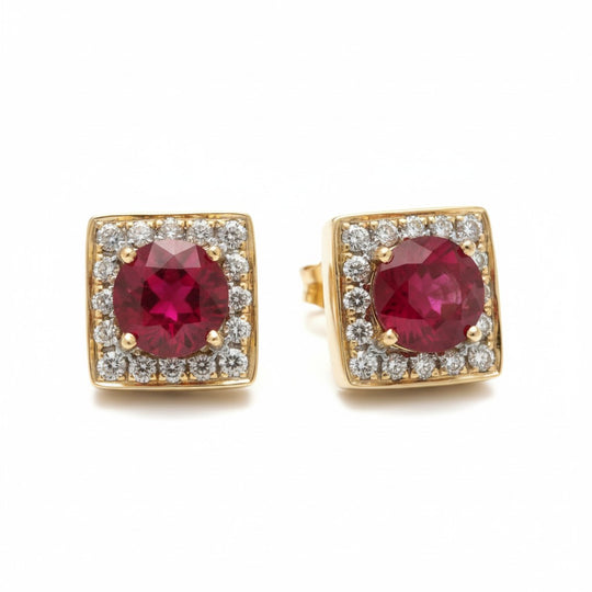 The Ruby Fire Halo Square Studs