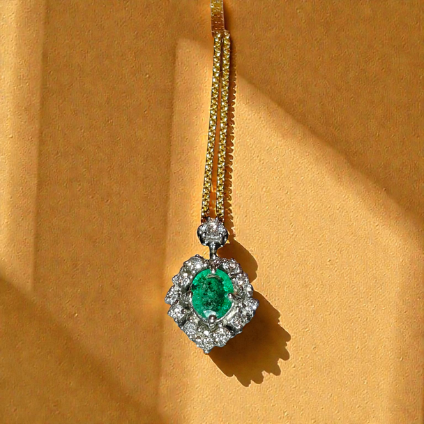 Emerald Halo Diamond Pendant